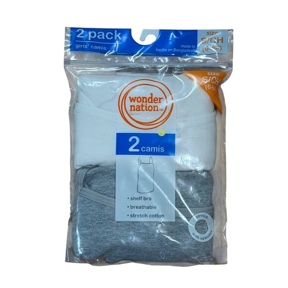 NIP Wonder Nation 2 Pack Girls Camis Shelf Bra Stretch Cotton Comfort S/CH 6-6X - Picture 1 of 4